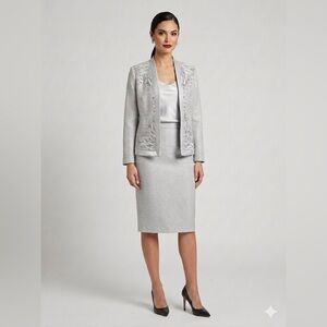 EY gray  Metallic Skirt Suit set church formal mother of bride chic SO size‎ 10